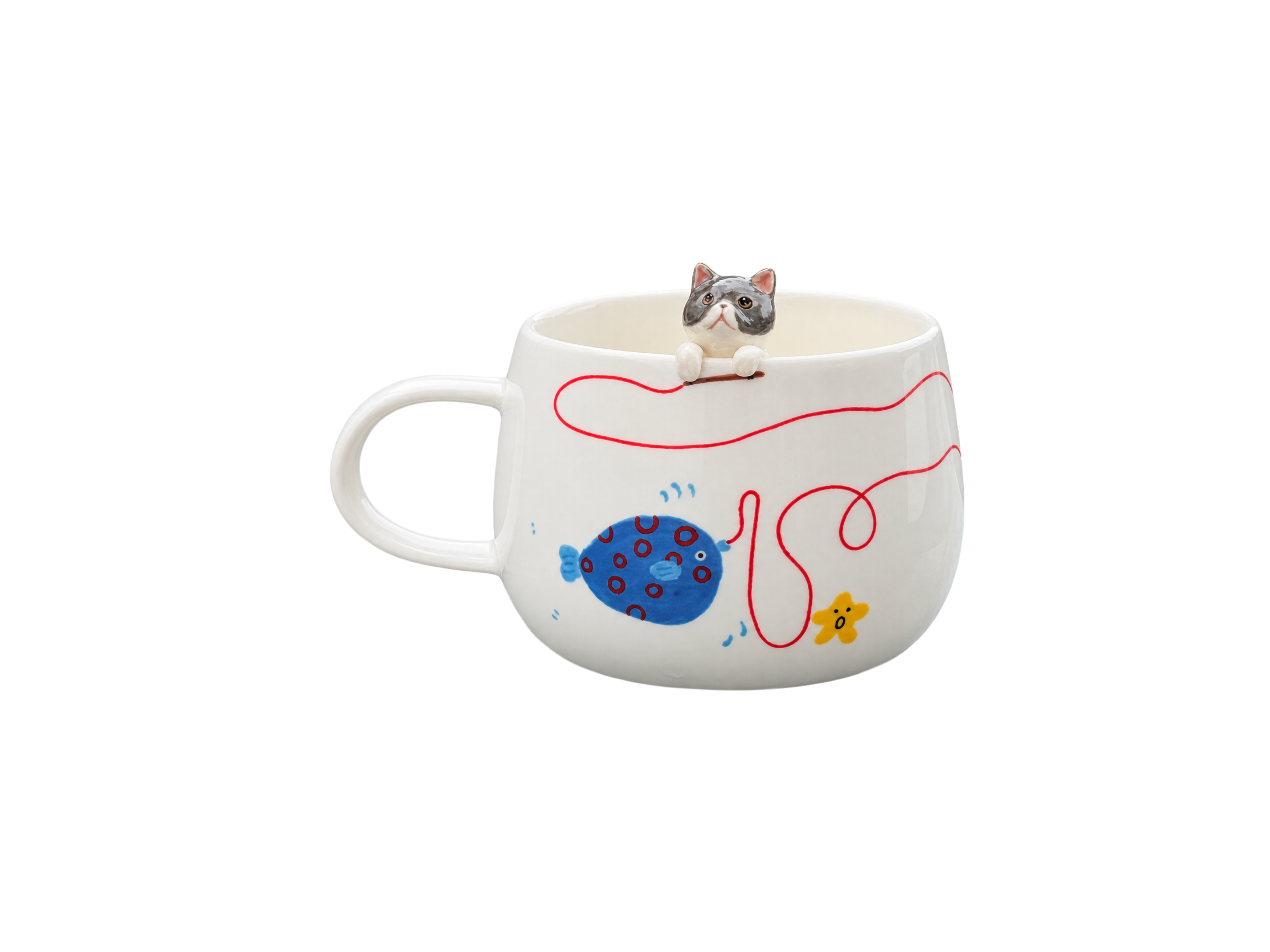 Tasse personnalisée À la pêche ! avec figurine d’animal sculptée et peinte à la main